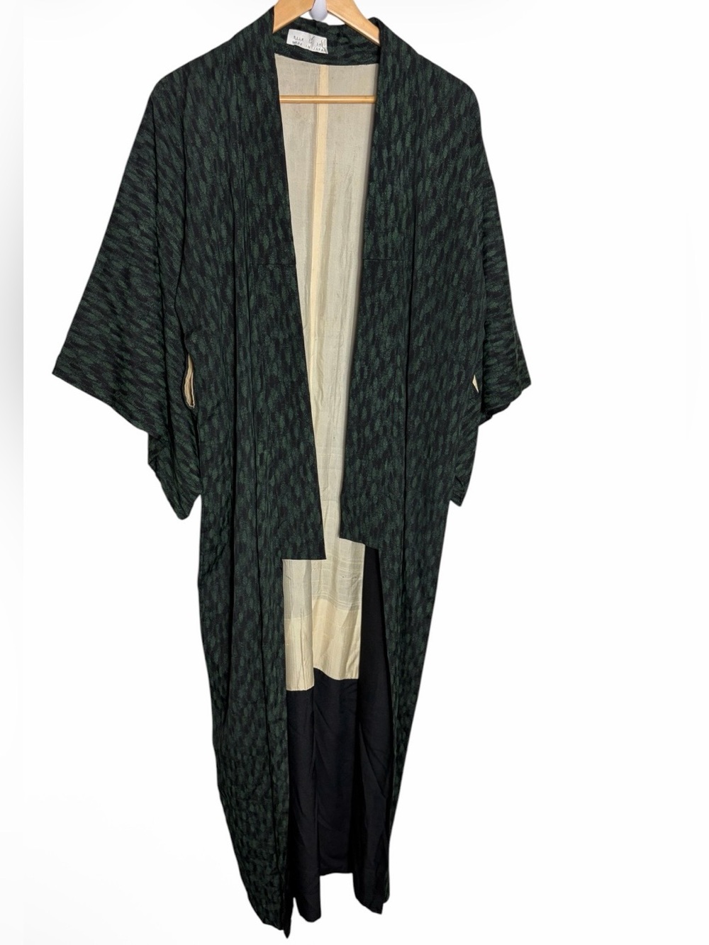 Vintage Japanese silk traditional green & black abstract kimono robe size L